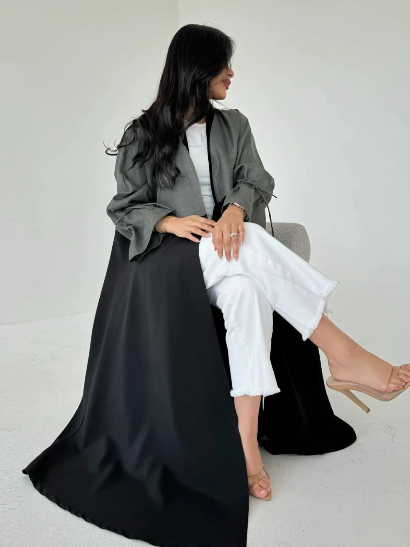 Women Two Tone Color Block Maxi Long Cardigan, Open Front, Tie Cuff, Flare Sleeve, Loose Fit, Casual Outer Robe, All Seasons