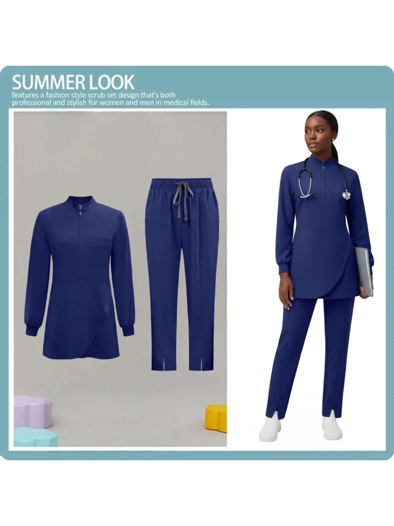 Comfortable and Casual Women's Beauty Salon Daily Work Clothes Nurse Dress Up Costume Long Sleeved Shirt Straight Pants Nursing Set Muslim Style Scrubs Uniform Suit Hospital Nurse Uniforms