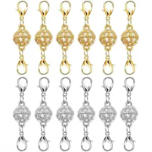 12Pcs Strong Secure Hold Magnetic Necklace Clasps & Extenders, Gold Silver Plated Stainless Steel Rhinestone Charm Closures, No Tools Needed Adjustable Metal Chain Fittings for Jewelry Making Repair, Perfect DIY Craft Gift For Her