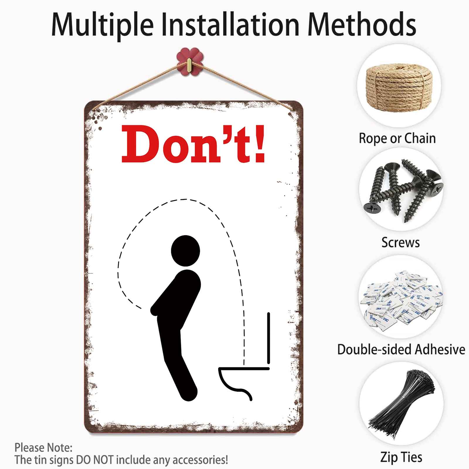 8x12 Inch Aluminum Metal Sign - "Don't!" Funny Men's Bathroom Aim Reminder Decor |   Ideal for Home, Man Cave, Bar, Gym, and Public Men's Restrooms |   Retro Rustic Tin Plaque, Easy to Mount, Practical & Hilarious Toilet Humor