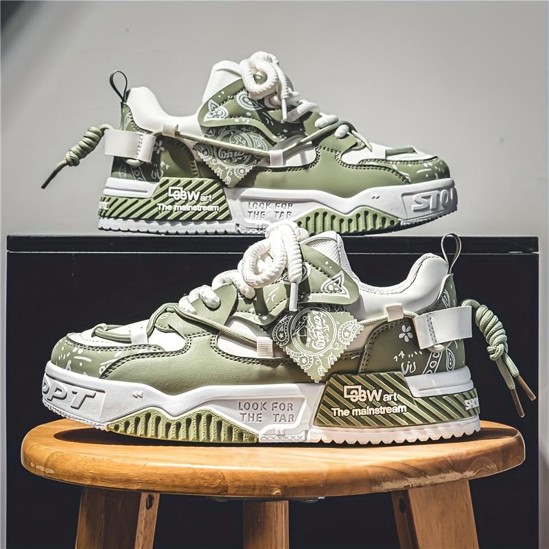 Men's Paisley Trendy Low Top Platform Skate Shoes With Double Shoelace, Non Slip Comfy Casual Shoes For All Seasons