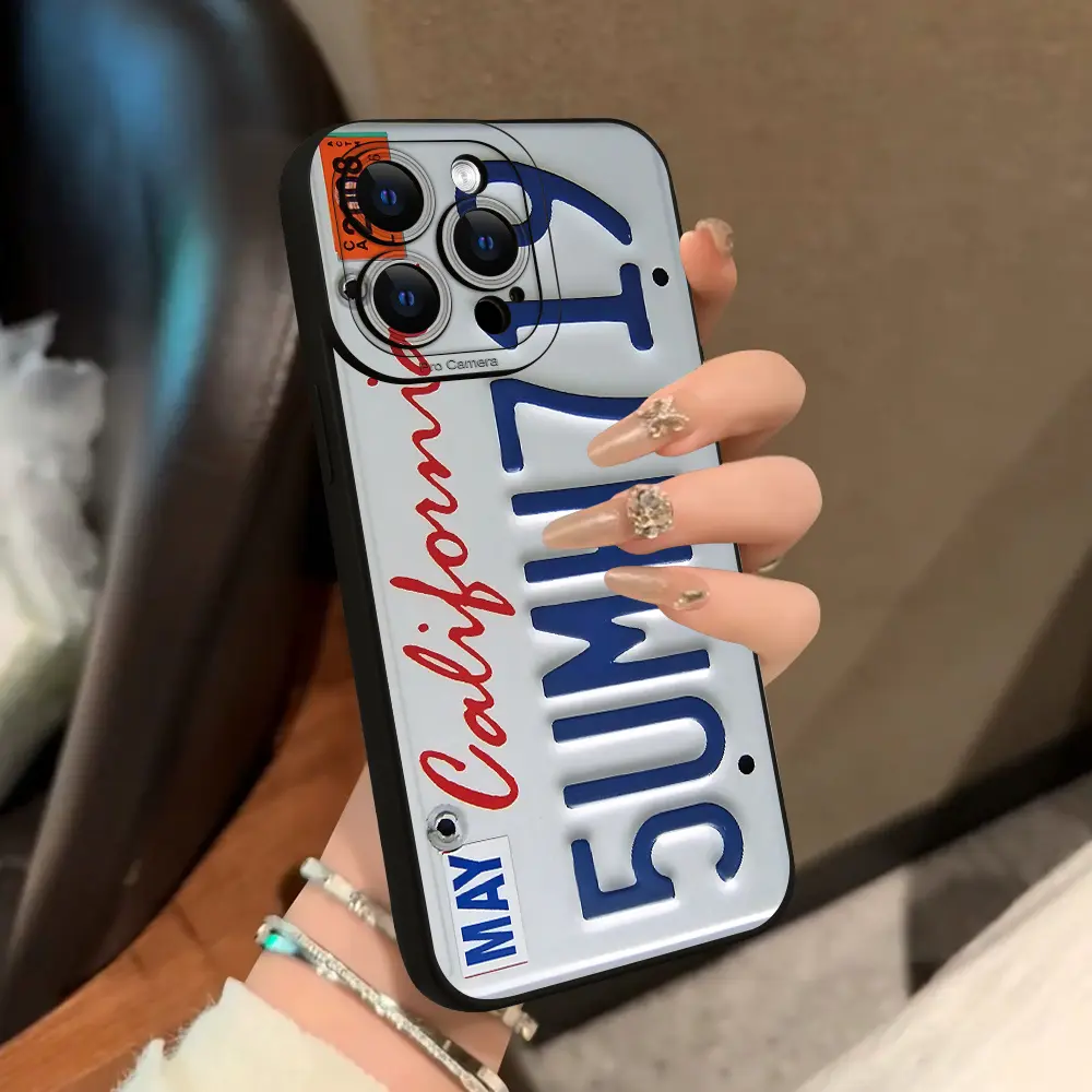 Phone Case: California license plate-style, black matte "Angel Eyes" phone case featuring the "5UMH717" design, compatible with iPhone 11, 12, 13, Pro Max, 12 Pro Max, 14 Pro, 14 Pro Max, 15, 15 Pro, iPhone 16, 16 Pro Max, and 16 Plus