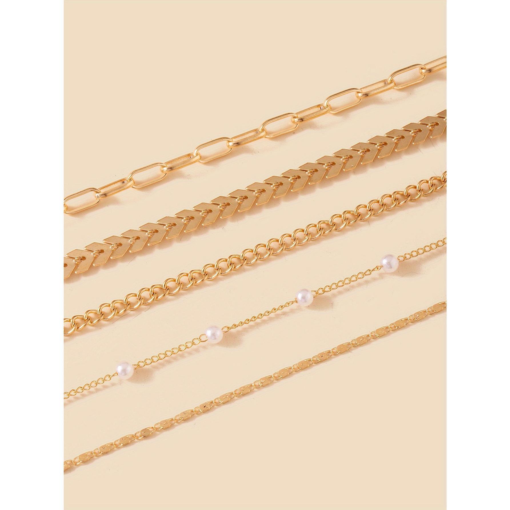 5 Pieces Minimalist Style Stackable Thin Chain Anklet Copper Ankle Bracelet Set, Suitable for Women's Daily Wear men initial fashionable adjustable charm