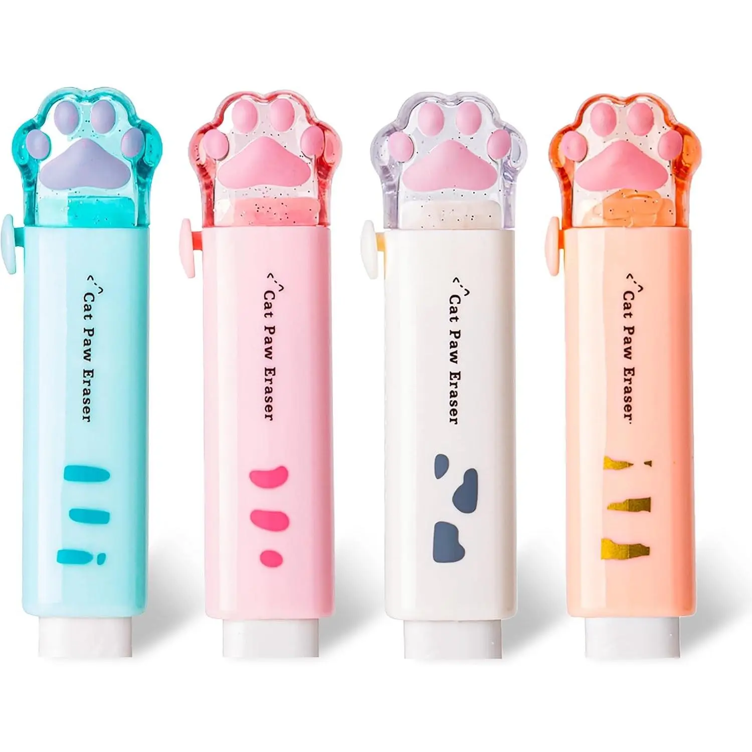 4Pcs Cute Cat Paw Retractable Pencil Erasers for School, Home & Office Supplies
