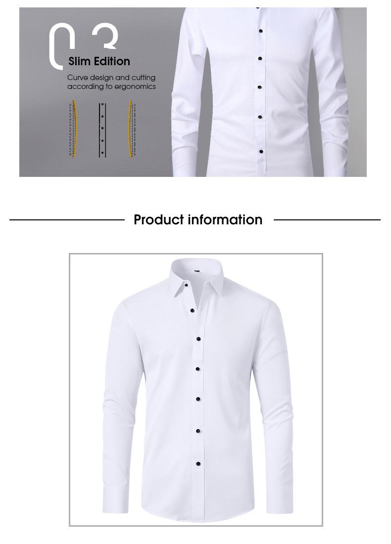 Four-way Stretch Men's Shirt Wrinkle-Free Anti-crease Simple Business Style Lightweight Dress Shirt for Menswear