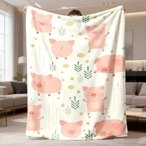 2026 New Flannel Blanket Release: A Single Cozy Flannel Throw Featuring An Adorable Pink Pig Design. Soft And Warm, Perfect For All Seasons, Suitable For Sofa, Bed, Or Office Use. Hypoallergenic, Machine Washable