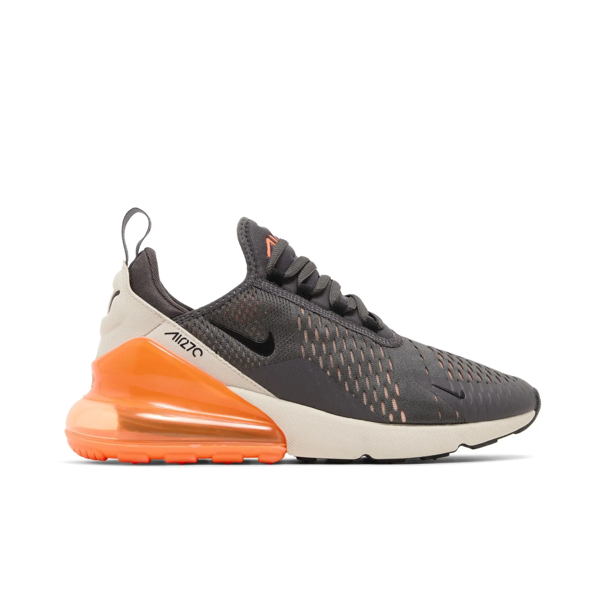 Nike Air Max 270 'Thunder Grey Total Orange' Unisex All-Seasons Cushioned Knit Mesh Lace-Up Lifestyle Running Shoes, Thunder Grey/Desert Sand/Total Orange, Rubber Sole, AH8050 024