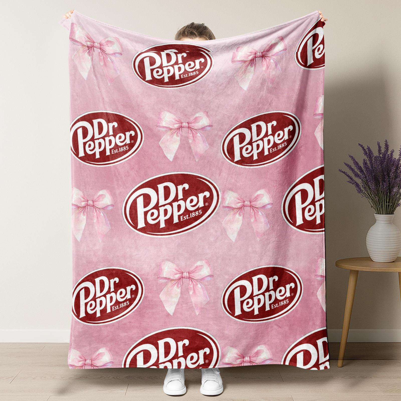 Dr. Pepper  Bow Pink Flannel Throw Blanket - Versatile For Sofa, Bed, Office, Camping- Cozy Nap Blanket