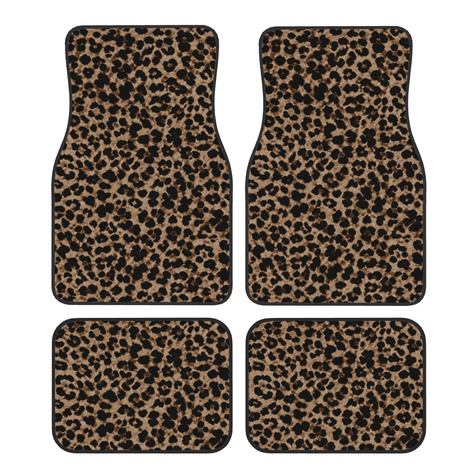 4-Piece Car Floor Mat Set and Trunk Liners, Truck Floor Mats, Automotive Floor Mats, Polyester Leopard Print, All-Weather, Interior Car Accessories, Fits Trucks/cars/suvs, 95% Compatibility, Ideal Gift