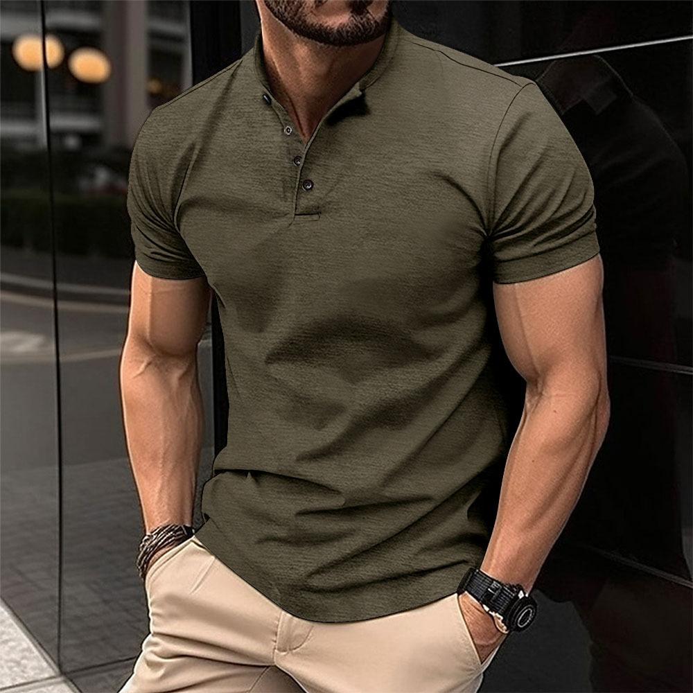 European and American ins summer T-shirt for men with buttoned henley collar sports polo shirt