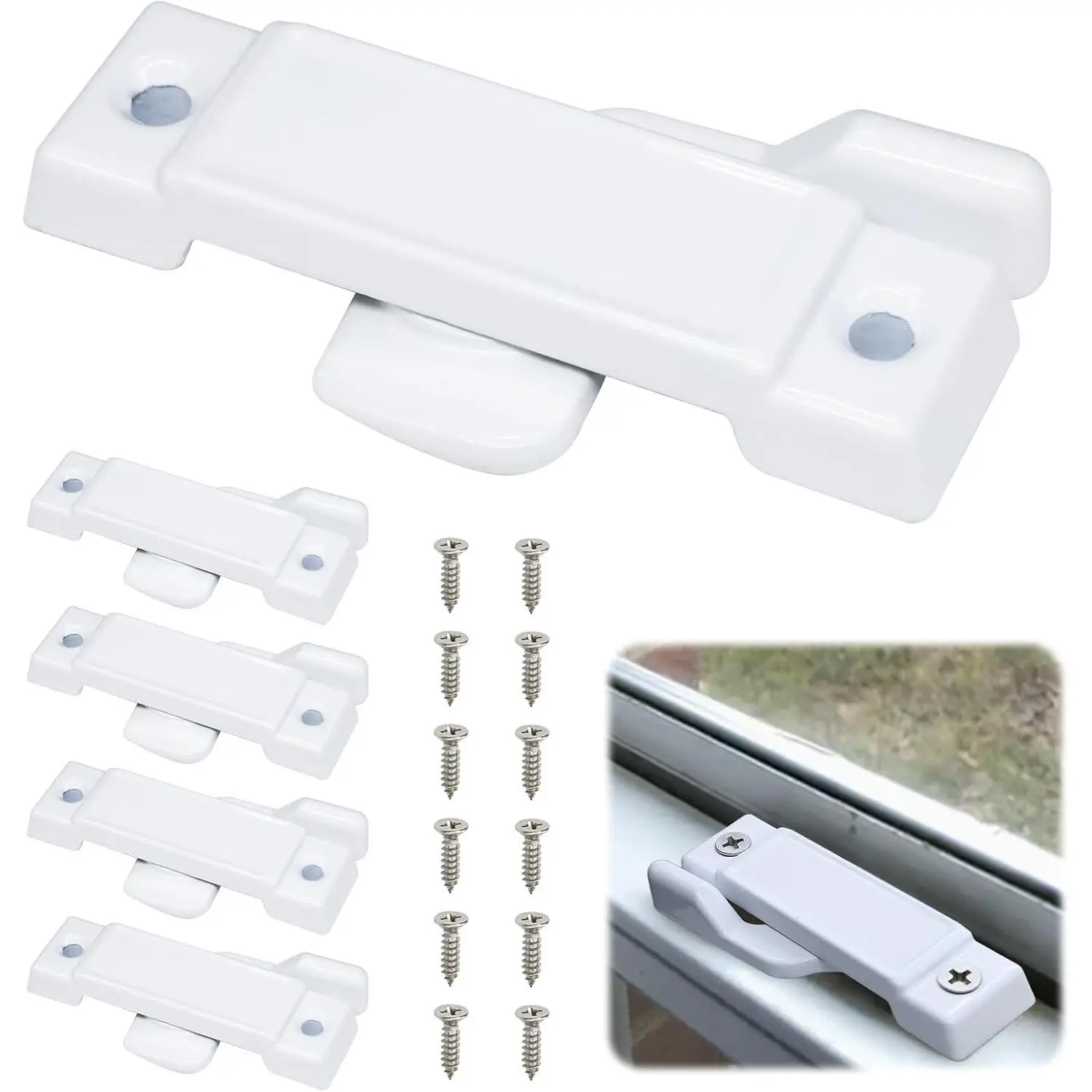 5PCS White Sliding Window Sash Locks, Window Latches