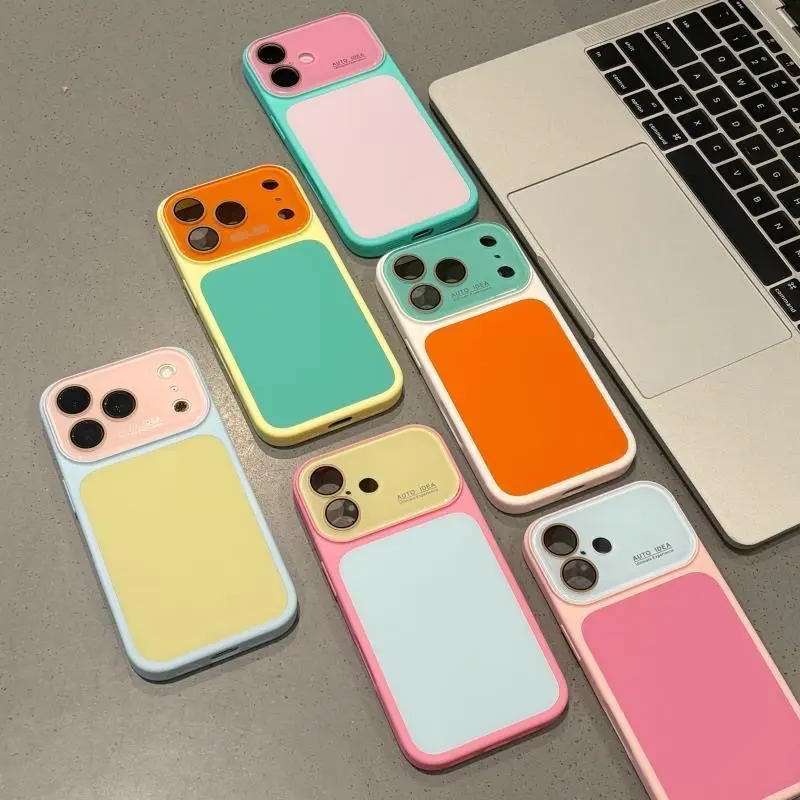 Summervibedopamine candy colored skin texture crystal phone case, contrasting color full lens protection, anti drop, wear-resistant phone case, suitable for  17 Pro Max 16 15 14 13 phone case