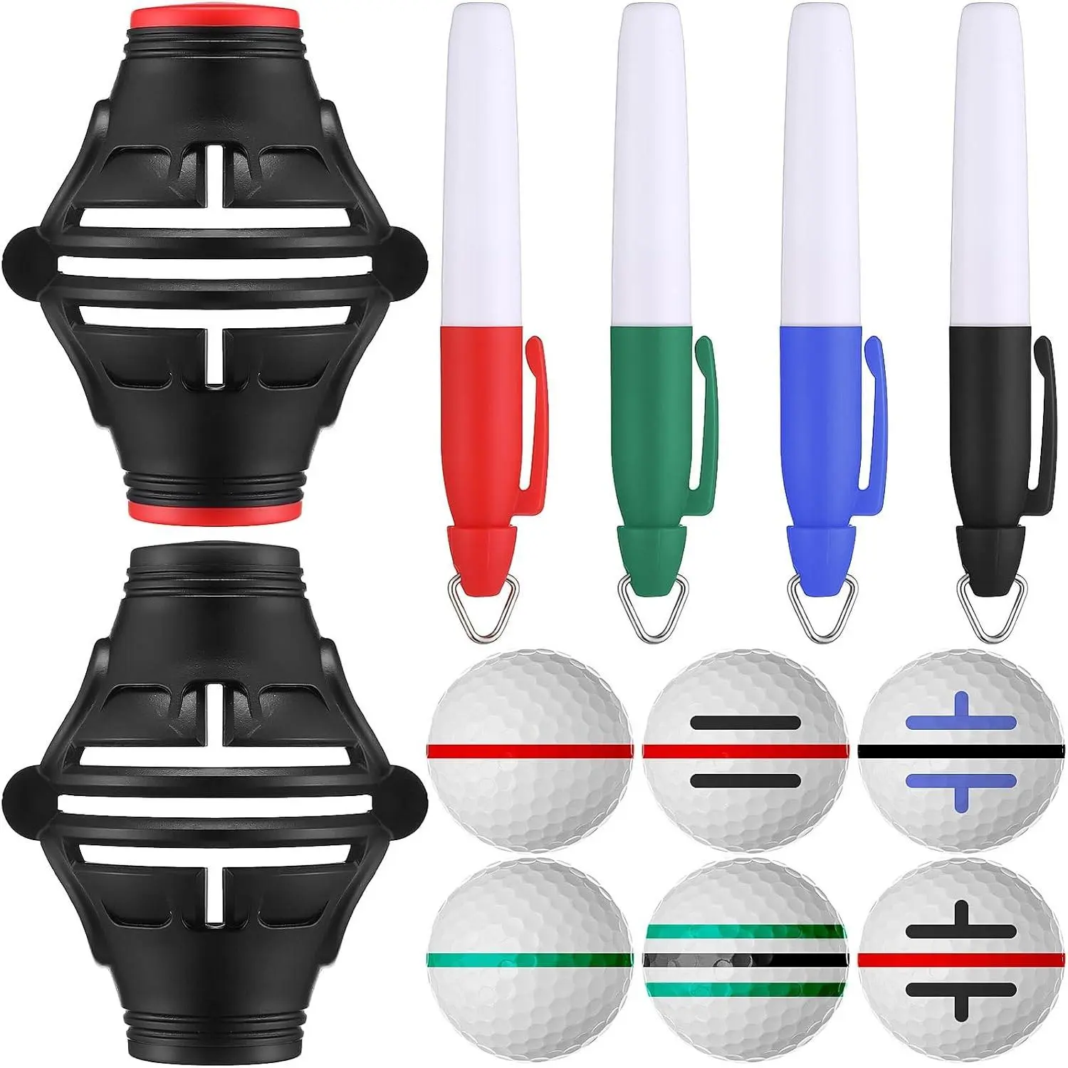 6 Pack Golf Ball Marker Line Tool 360  Triple Line Ball Marker Stencil Tool Golf Accessories for Men with 2 Marking Stencils and 4  Colors Pen