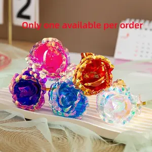 1-piece preserved rose, a dazzling shimmering pink lucky artificial crystal flower, ideal for Valentine's Day, Christmas, Thanksgiving and Mother's Day