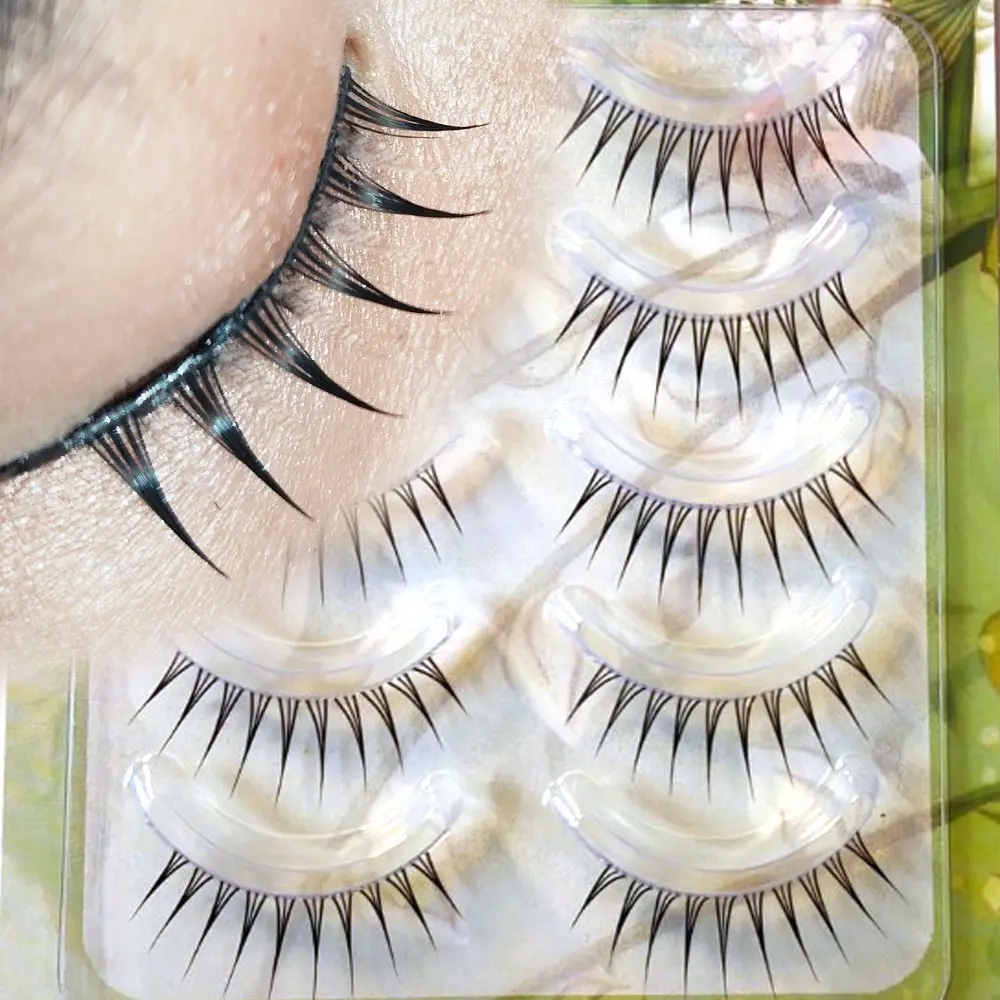 5 Pairs Doll Style Natural False Lashes, Soft Smooth Strands, Transparent Bands, Anime Fairy Design, Reusable, Easy Application, Lightweight, Portable