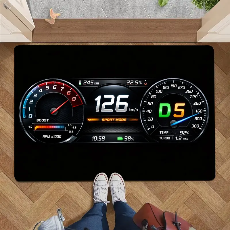 1 pc, 2D flat printing, automotive racing dashboard-style entrance mat, slip-resistant, machine washable, easy to clean polyester carpet, suitable for home and outdoor decorations, ideal for hallways, bedrooms, and balconies.