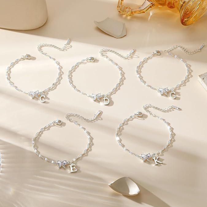 Elegant and chic copper-plated 925 sterling silver zircon bowknot letter bracelet - trendy jewelry