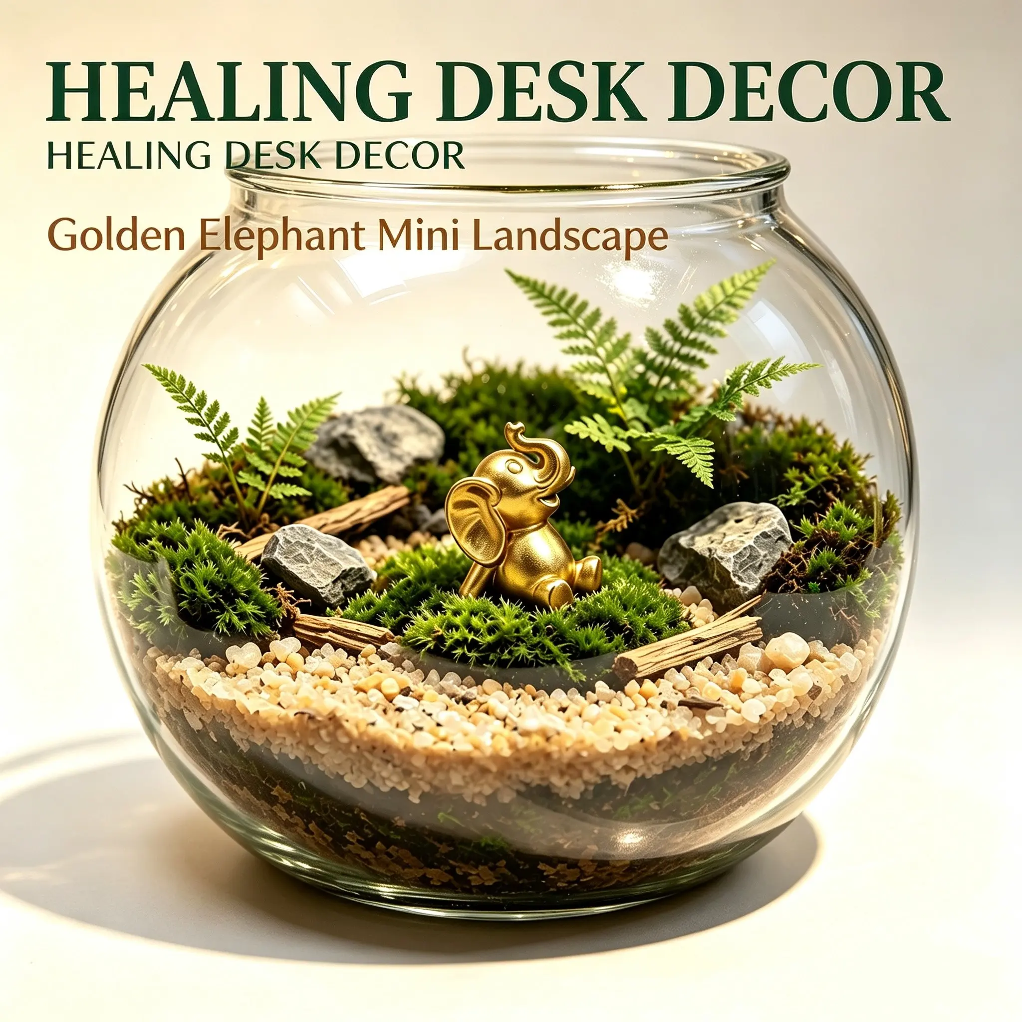 1PC Healing Mini Golden Elephant Resin Figurine, Lucky Wealth‑Attracting Tiny Gold Elephant Ornament, DIY Accessory for Potted Plants & Moss Bottle Micro‑Landscape, Car Interior & Desk Home Decor, Vibe Gift for Friends
