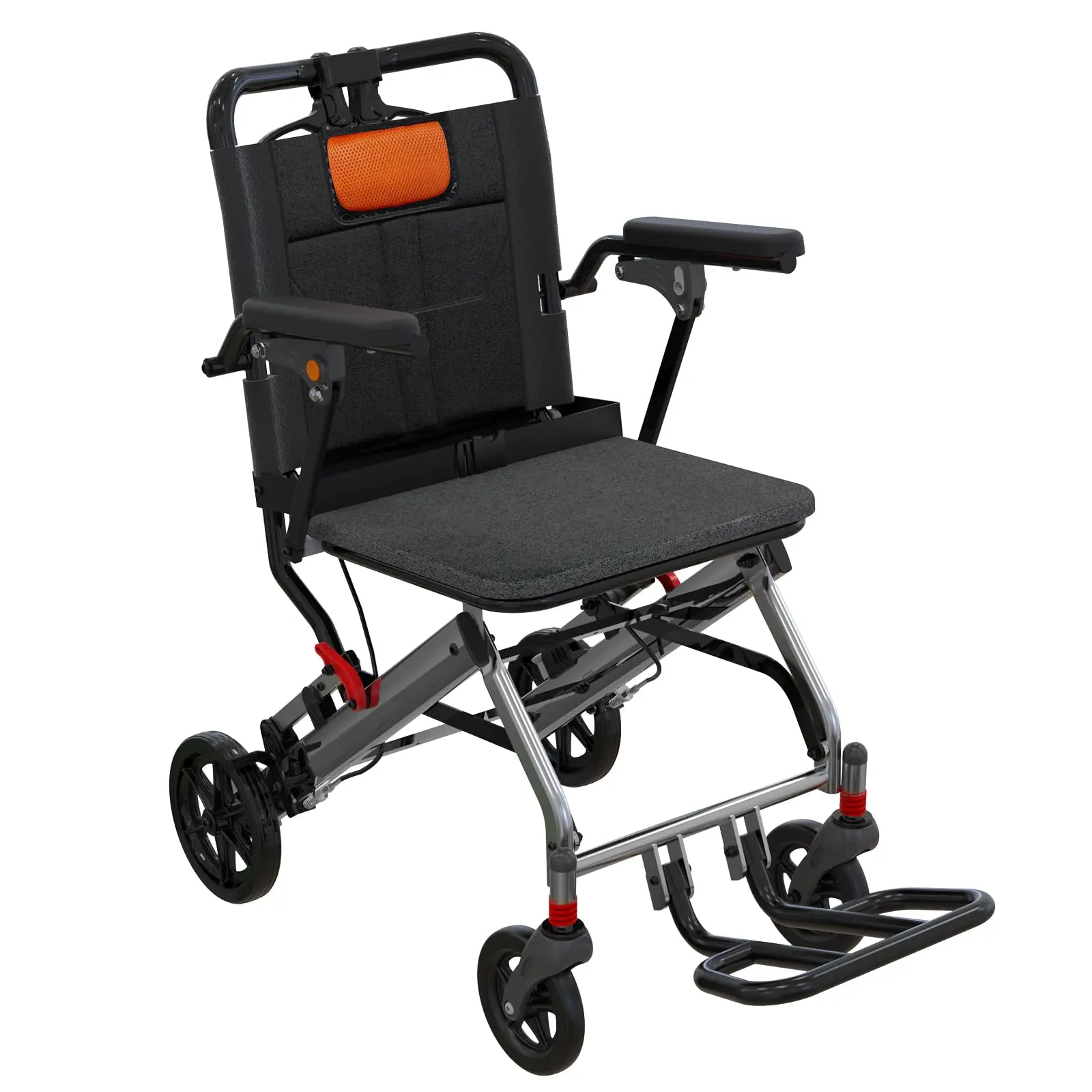 Garvee Ultra Lightweight Collapsible Transport Wheelchair - Aviation Aluminum Transit Chair, Rotatable-Up Armrests & Footrests, Dual Hand Brakes, Breathable Cushion, Compact Travel for Seniors