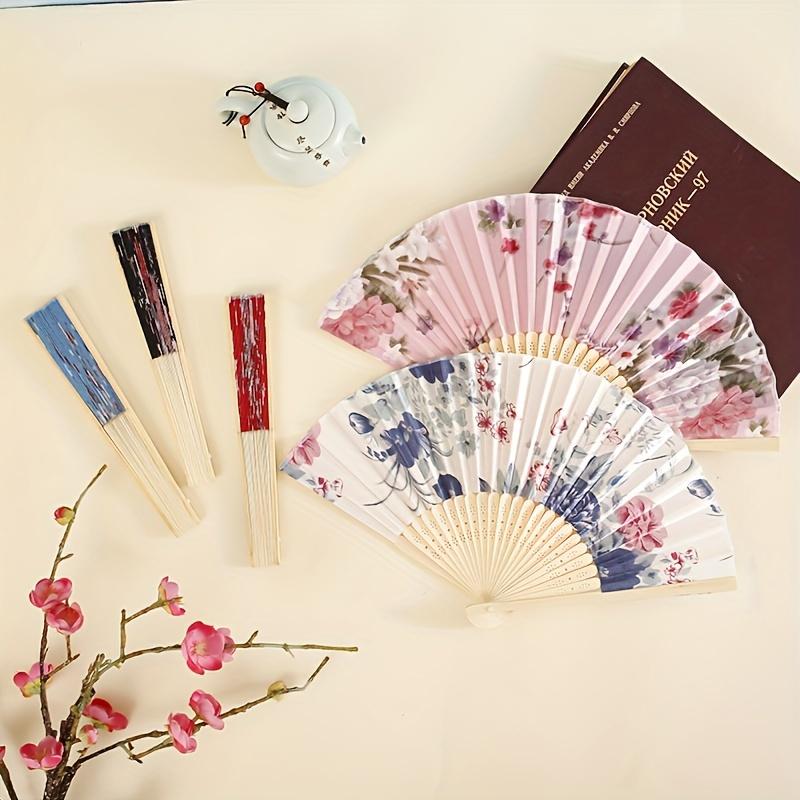 1Pcs/3Pcs Floral Flower Design Folding Hand Fan Japanese Vintage Folding Fan Chinese Retro Style Hand Fan with Wooden Ribs Decor Fan for Dancing Wedding Party Decorations Supplies