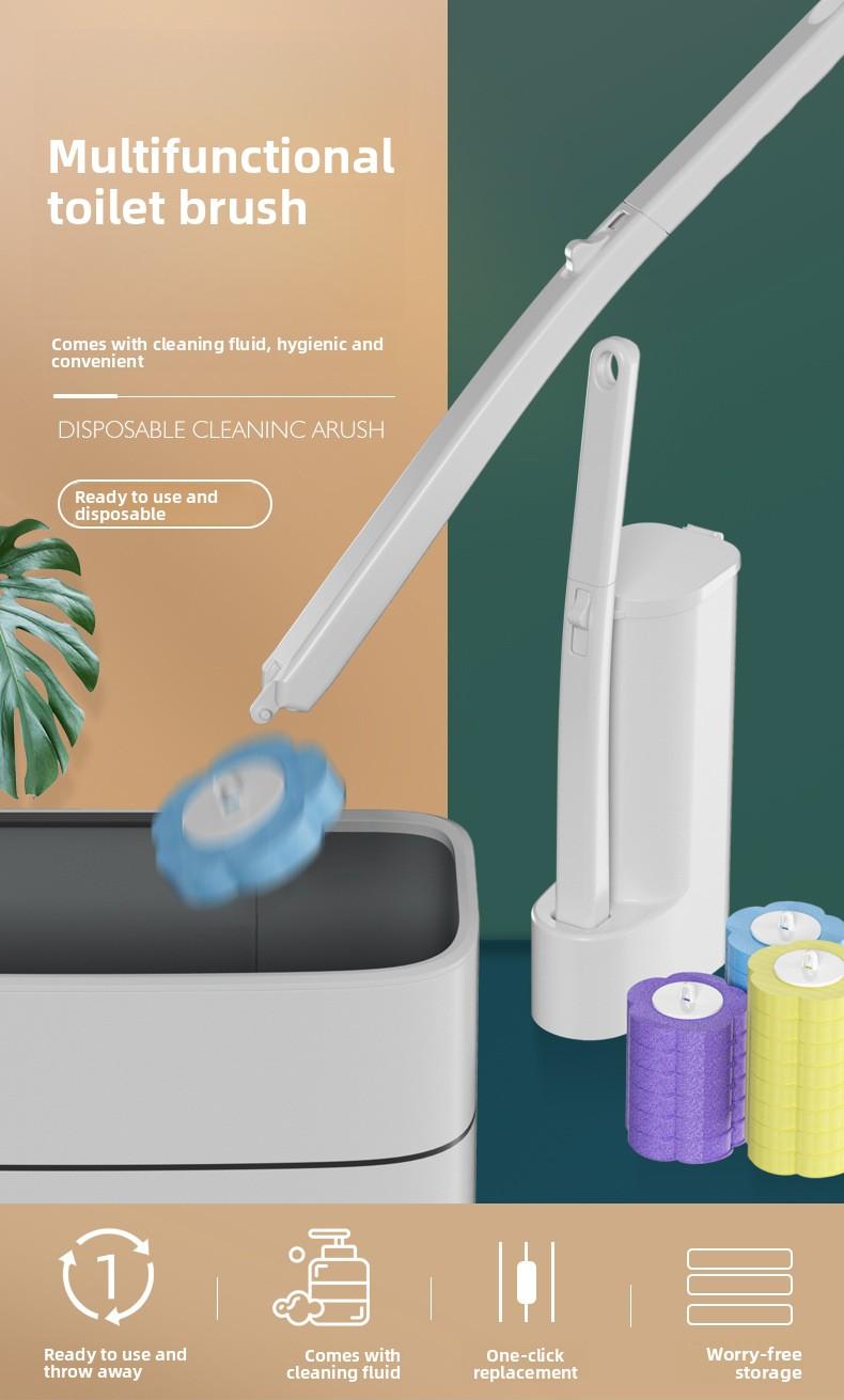 Large-capacity Disposable Toilet Brush Household Toilet Brush Set for Bathroom, Long Handle, Dead-Corner-Free Soft Bristles