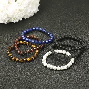 FUNRUN  6PCS Bead Bracelets for Men Women Natural Stone Mala Bracelet Baseball Bracelets Magnet