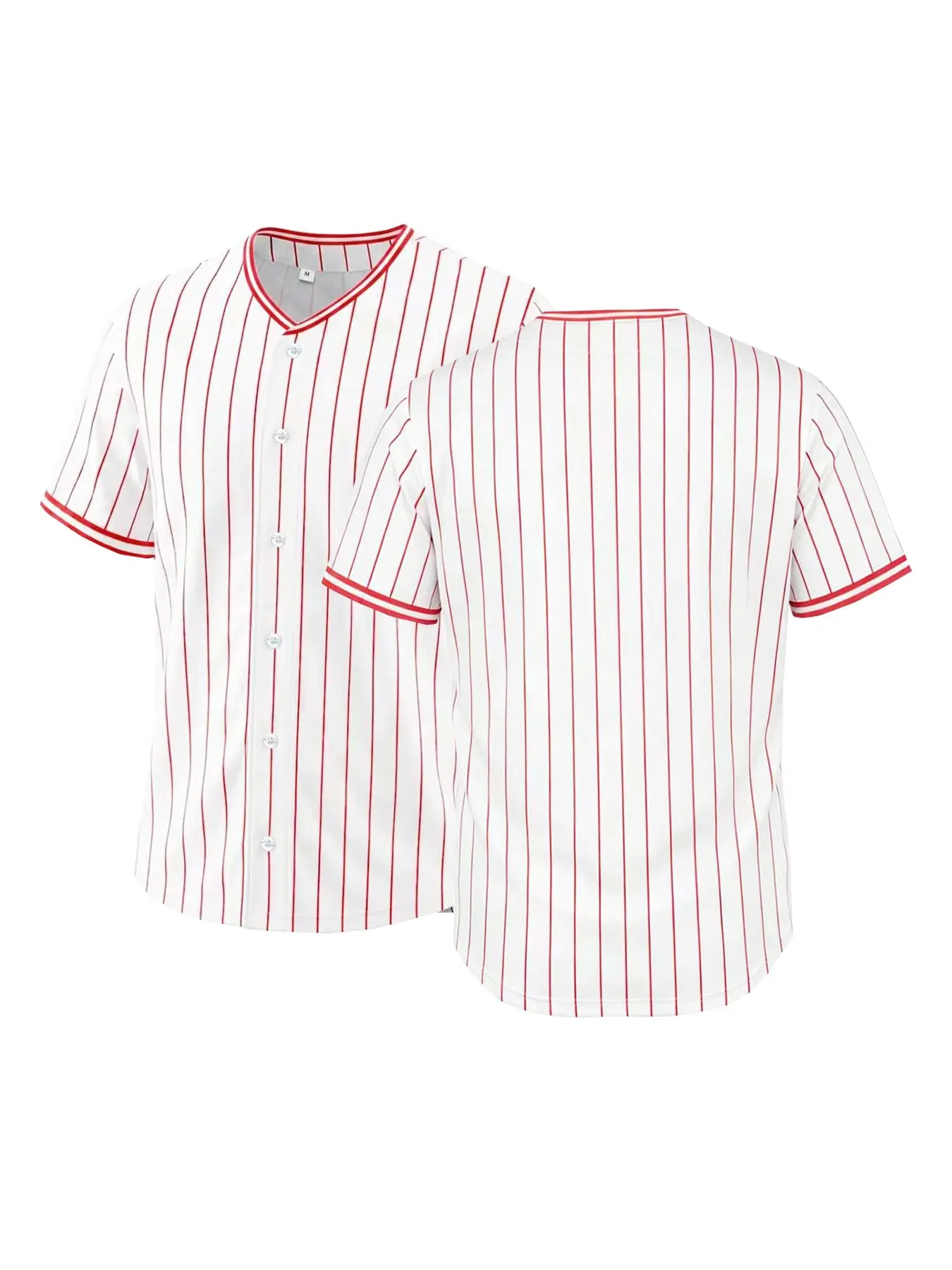 Men's Classic Striped Baseball Jersey Vintage Pinstripe Short Sleeve Button Down Casual Sports Streetwear Top