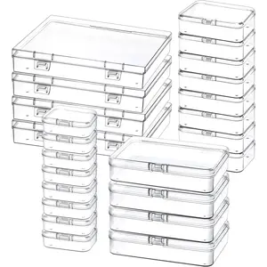 24 Pack Mixed Sizes Small Plastic Storage Containers, Mini Rectangular Small Items Organizer Boxes with Hinged Lids and Labels for Craft Jewelry Beads