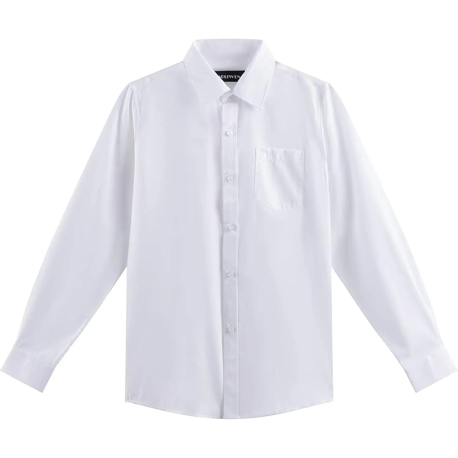 Boys Long Sleeve White Button Down Shirt - Collared Uniform Dress Shirt