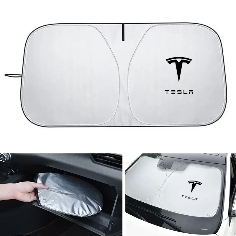 Car Sunshade Windshield Sun Shade Visor Cover UV Protection Shield Foldable For Tesla Model 3 Model S Model X Model Y Cybertruck Roadster SpaceX Auto Accessories