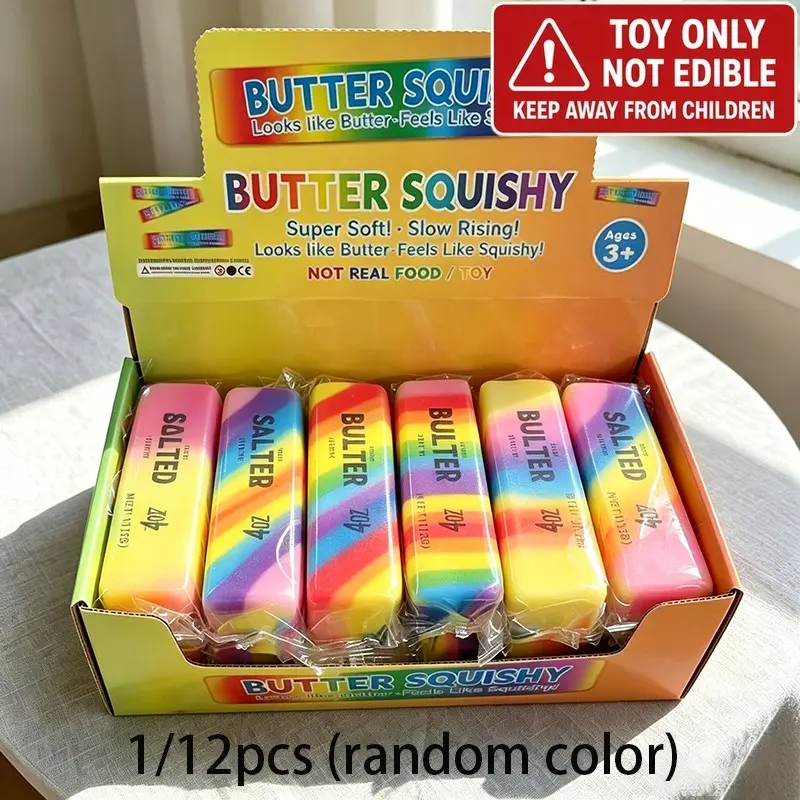 Rainbow Butter Squishy, Colorful Slow Rising Squeeze Toy, Soft Sensory Fidget Toy, Fidget Squishies for Stress Relief, Anxiety Relief, Kids & Adults Gift