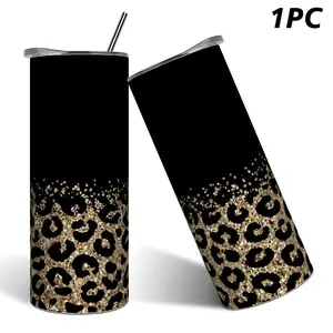 1pc 20oz stainless steel water bottle with a leopard print design and straw, Leak Proof Daily Use Tumbler. Suitable for fitness, travel, driving, and everyday home use. Makes a great gift for family and friends.