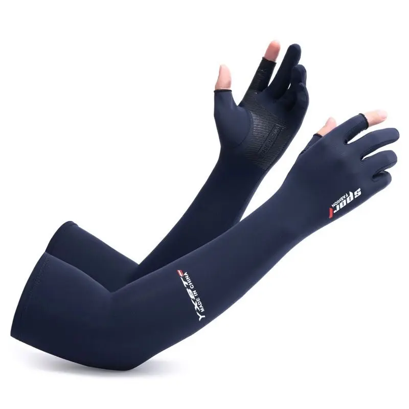 Ice silk sunscreen extended gloves men's and women's sleeves dew two fingers summer thin non-slip riding driving cool ice sleeves