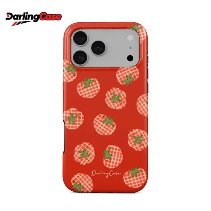 Red Tomato Print Eco-Friendly Silicone Protective Smartphone Case - Cute Cottagecore Fruit, Dressy Customized Accessory for iPhone 12,13,14,15,16 Pro,17 Pro Max with Durable Shockproof Protection