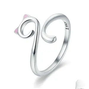Adjustable 925 Silver Cat Ring Minimalist  Jewelry