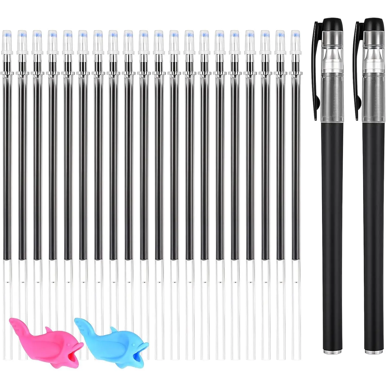 Disappearing Ink Pen & Refills for Magic Practice Copybook 2 Magic Pen & 20 Invisible Ink Pens Refills with Pencil Grippers for  Grooved Handwriting Practice Books