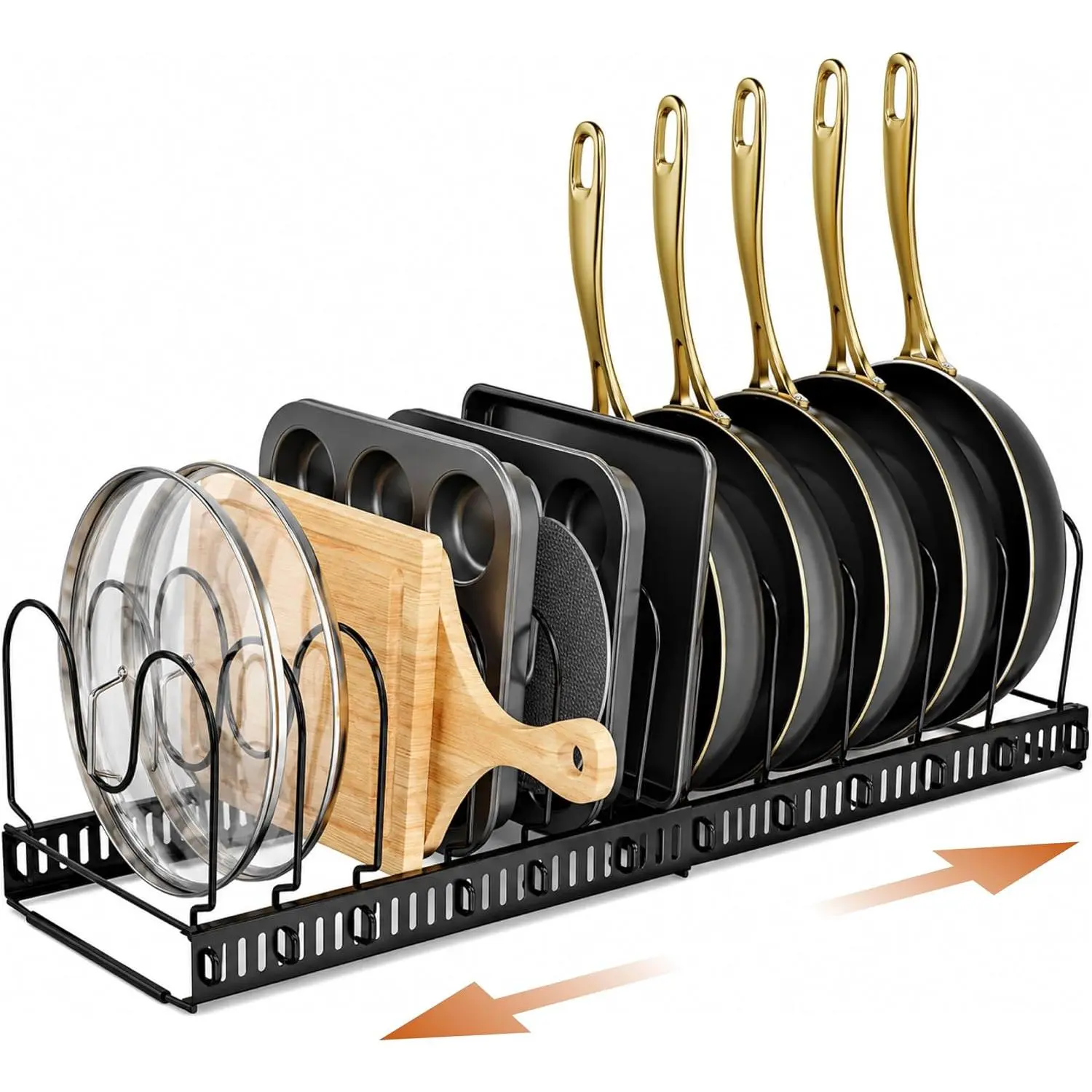 Adjustable Bakeware Pots and Pans Organizer Under Cabinet,11 Dividers Cookie Sheet Baking Pan Pot Lid Organizers