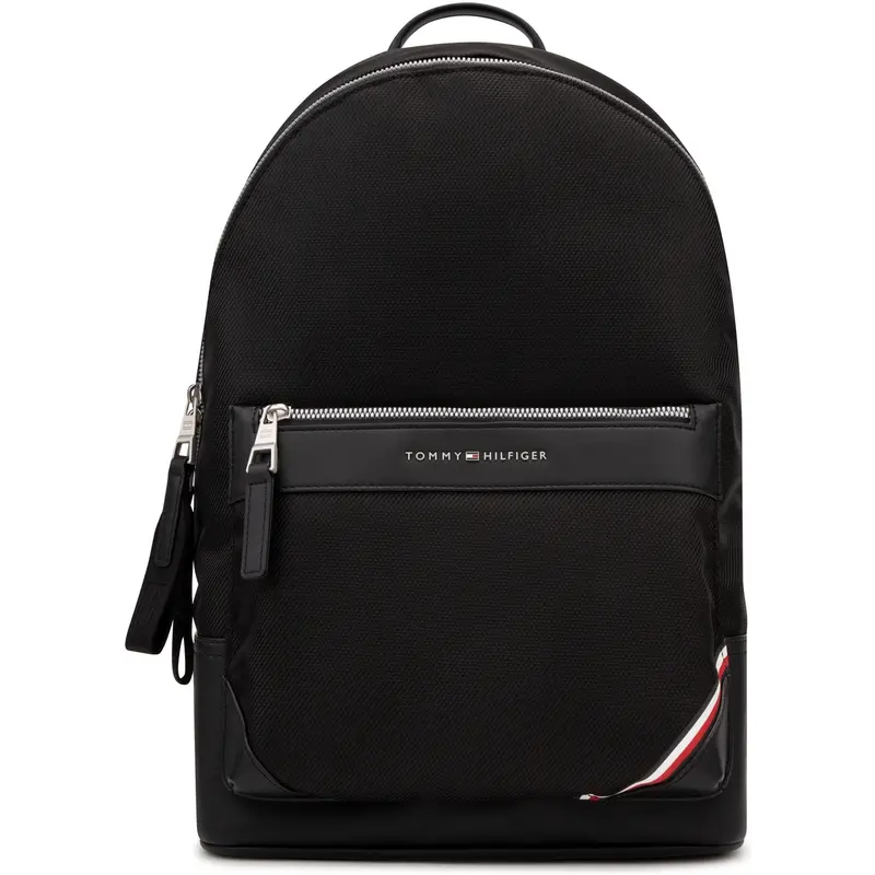 Tommy Hilfiger Classic Metal Letter Business Casual Backpack for Men, Large Size, Black