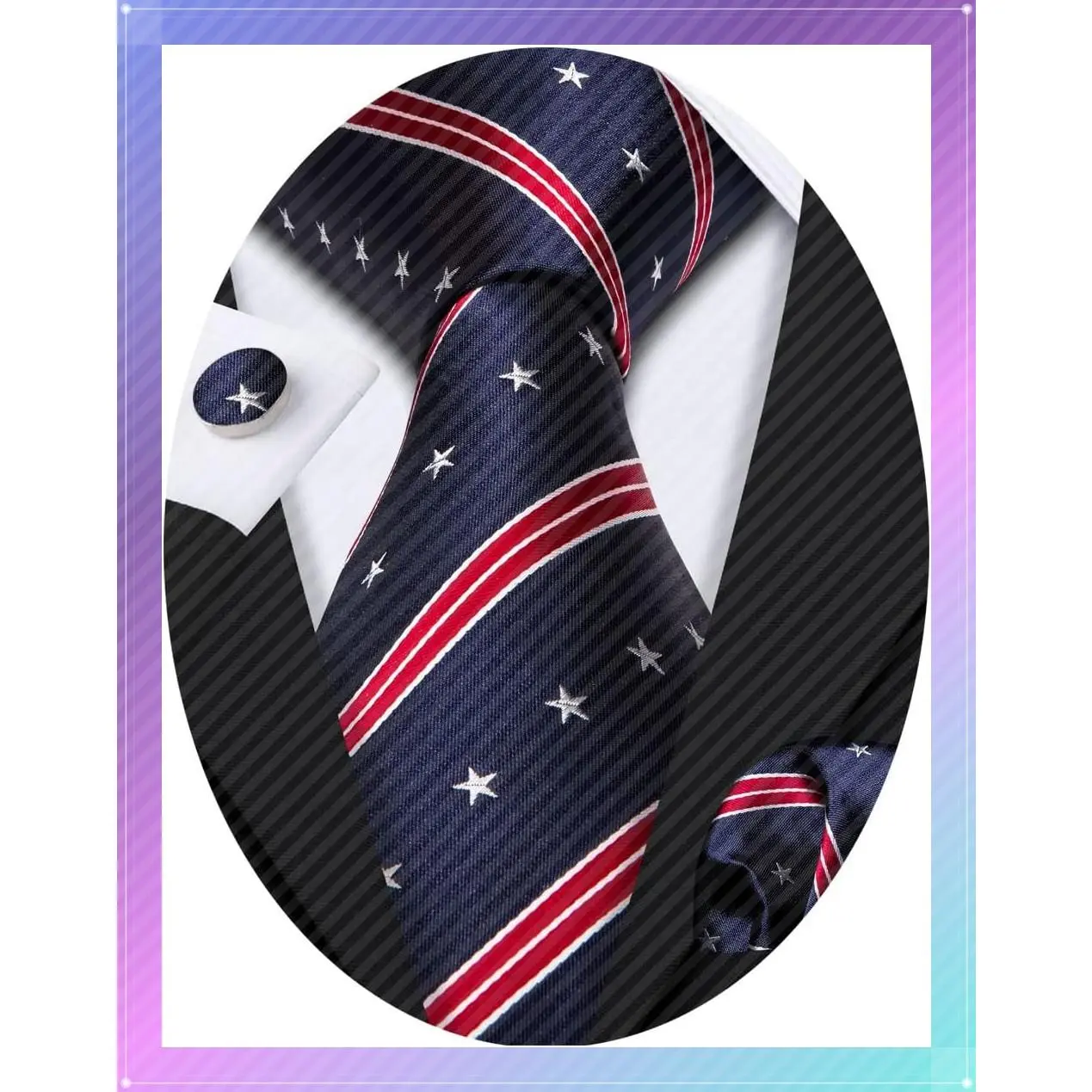 Men's Silk Tie Set with Pocket Square and Cufflinks, Fun Animal Jacquard Woven Design, Casual Festival Party Necktie Handkerchief SetGift