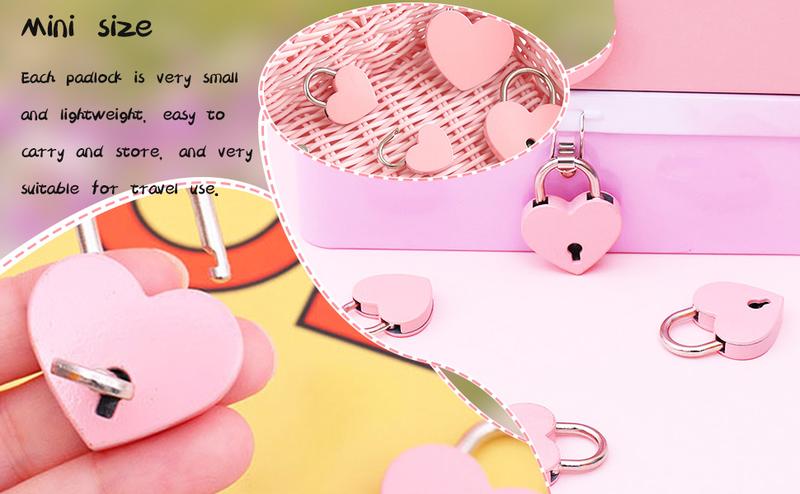 3 Pcs Small Metal Heart Shaped Padlock Mini Lock with Key for Jewelry Storage Box Diary Book,Pink