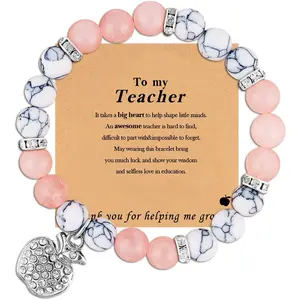 Teacher appreciation gifts, Natural Stone teacher Bracelet gifts for women,thank you gifts for teacher meaningful gifts for women with gift message card