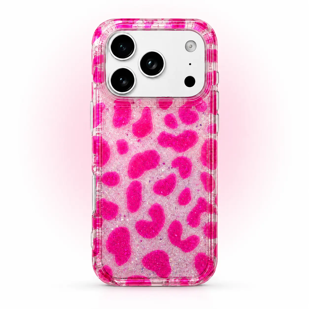 Leopard Print Phone Case Compatible with iPhone 17 16 15 Pro Max, Soft TPU Slim Shockproof Protective Cover, Glitter Animal Pattern Retro Aesthetic Case for Women and Girls