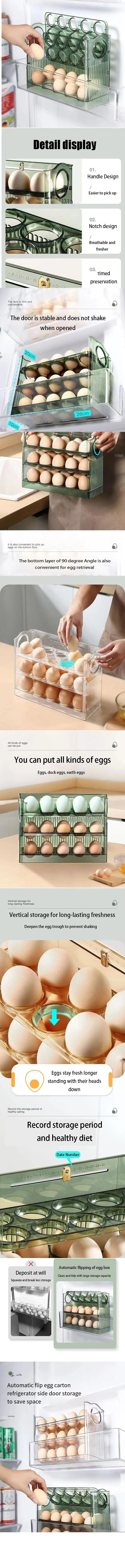 Acryl Egg Fridge Storage Box - Multi-Layer Tray Organizer with Convenient Opening Closing Kitchen Egg Holder with Large Capacity Egg Storage Box Refrigerator Side Door Storage Rack Reversible