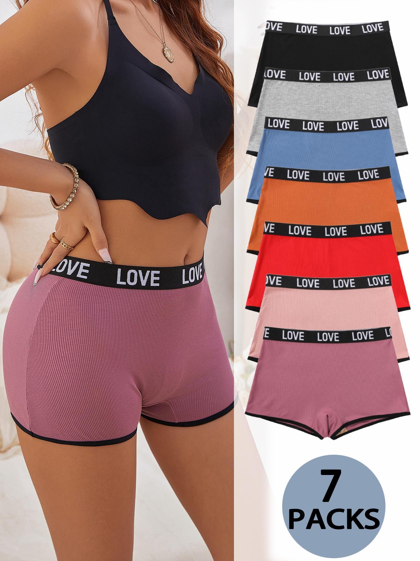 【Plus Size】 Letter Tape Contrast Binding Boyshorts, Casual Comfy Breathable Knicker for Daily Wear, Women's Underwear for All Seasons, Casual Comfy Panties, Womenswear