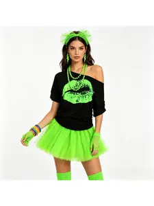 Women's Outfit Accessory Set 1980s Drop Shoulder T-shirt Party Dance Performance Tutu Skirt Gloves Necklace Bracelet Earrings Foot Cover Set Holiday Celebration Stage Performance Outfit