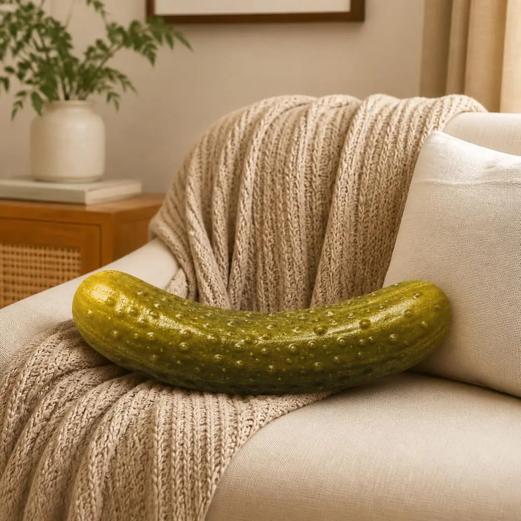 Pickle Cucumber Shaped Plush Pillow Stuffed Cushion Throw Pillow Vegetable Kitchen Decor Sofa Accent Gift for Pickle Lovers