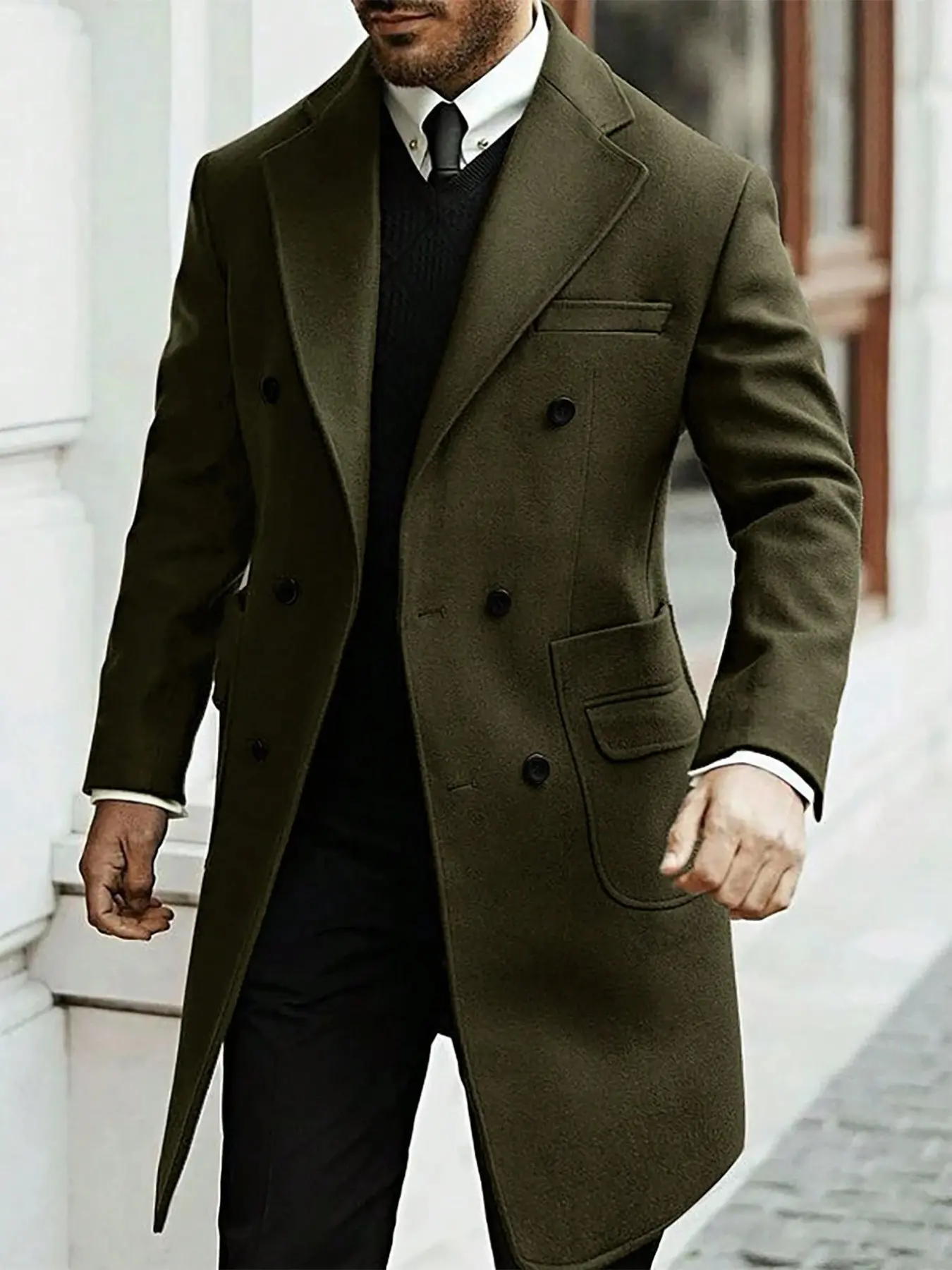 Men's Solid Color Notched Lapel Long Sleeve Two-Buckle Casual Jacket, Autumn Ceremony Style, Commute Business for Fall Winter
