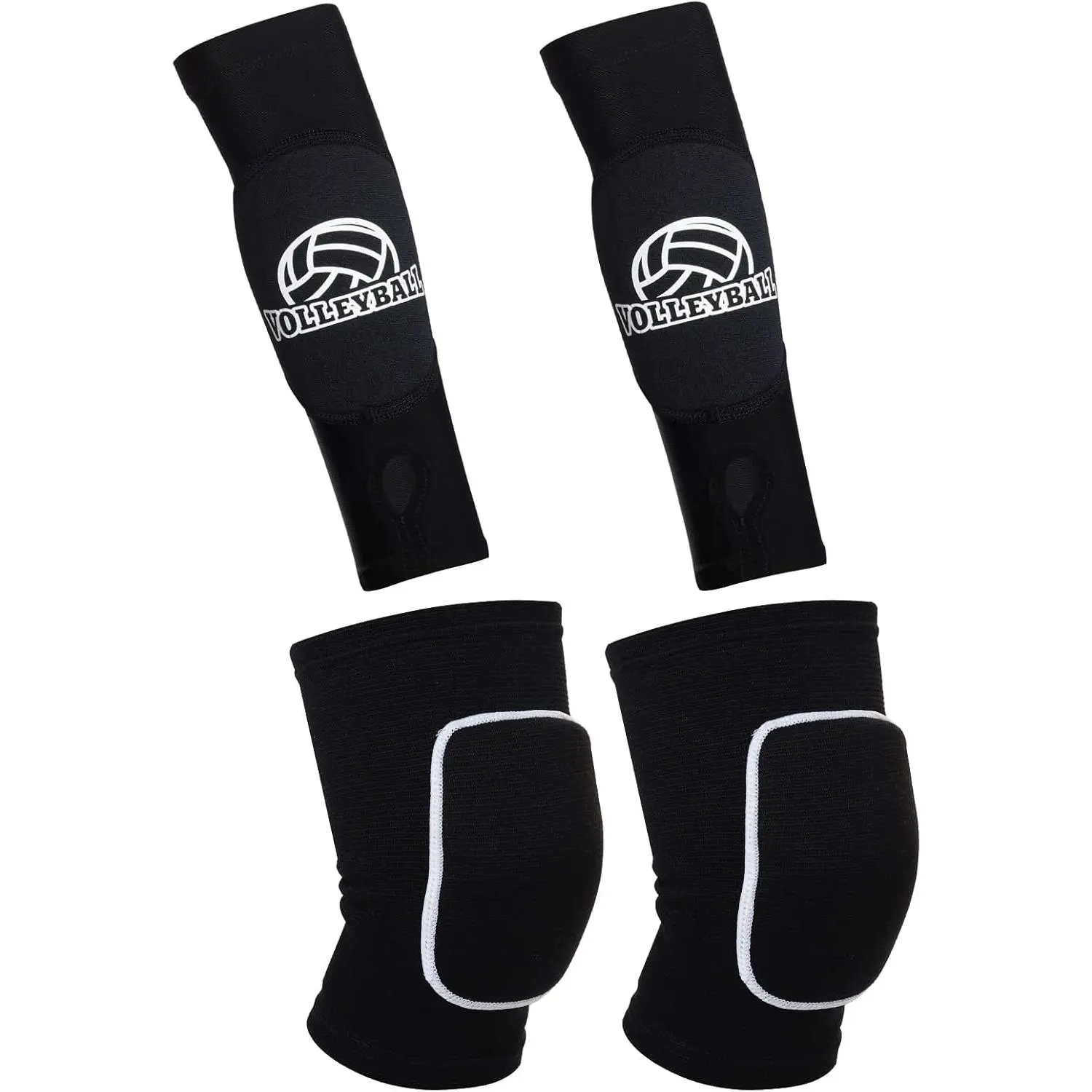 2 Pieces Volleyball Accessories Including Volleyball Knee Pads and Volleyball Arm Sleeves with Protection Pads and Thumb Hole Women Girls Teens Volleyball Training