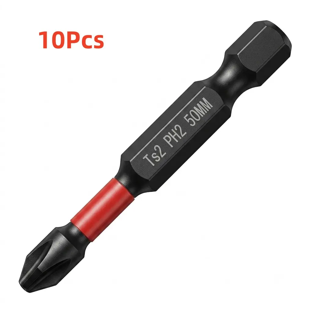 Ph2 Drill Bit Set 10 Pieces, Anti-Slip Screwdriver Head, 1/4 Inch Hex Handle, Suitable for Impact Drills, Metal Material