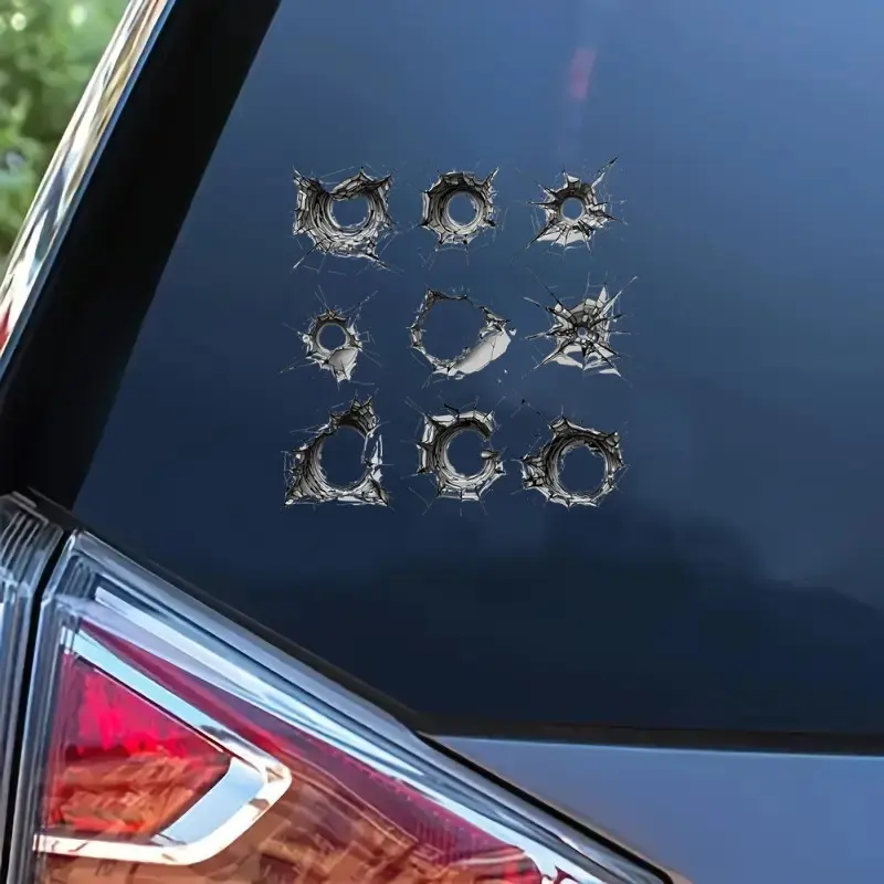 9pcs Vinyl Sticker, Simulated Broken Glass Prank Funny Sticker for Laptop, Fridge, Car Body, Window Sticker Decals